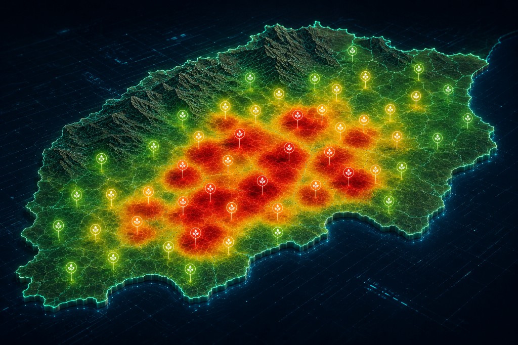 Mapa de calor de brotes en el sur de Almería — El Ejido, Adra, Roquetas, Almería, Níjar, Levante